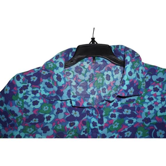 Vintage 90s Floral Polo Collar Mini Dress | Bright Blue Purple Green Print |M - Picture 2 of 5